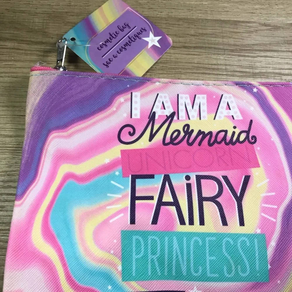 Pink and Blue Mermaid Fairy Makeup Pouch Bag